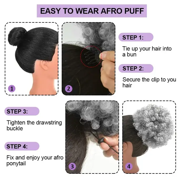 Queue de cheval afro à cordon, extensions de cheveux synthétiques courts bouclés crépus, postiches chignon pour femmes et jeunes filles noires