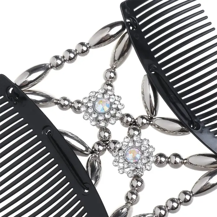 Pince à cheveux double fleur en cristal perlé pour femme