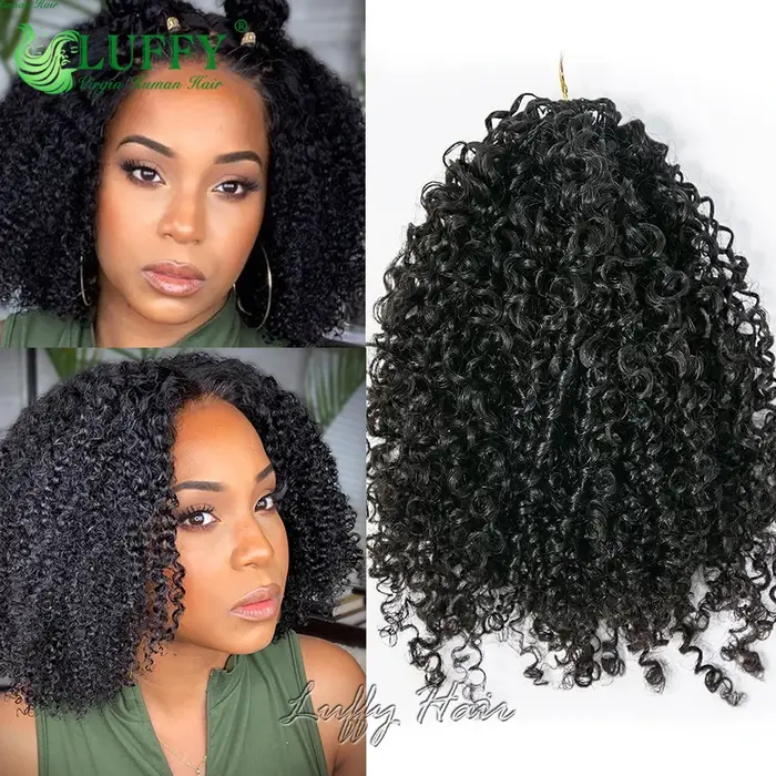 Extensions de cheveux humains au Crochet, crépus et bouclés, pré-séparés, plumes réutilisables, chev