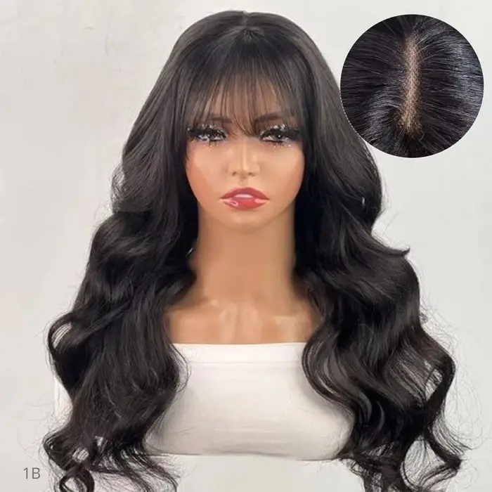 Perruque Lace Frontale TOP Line 3x1 avec frange, ondulations naturelles, 100% cheveux humains brésil