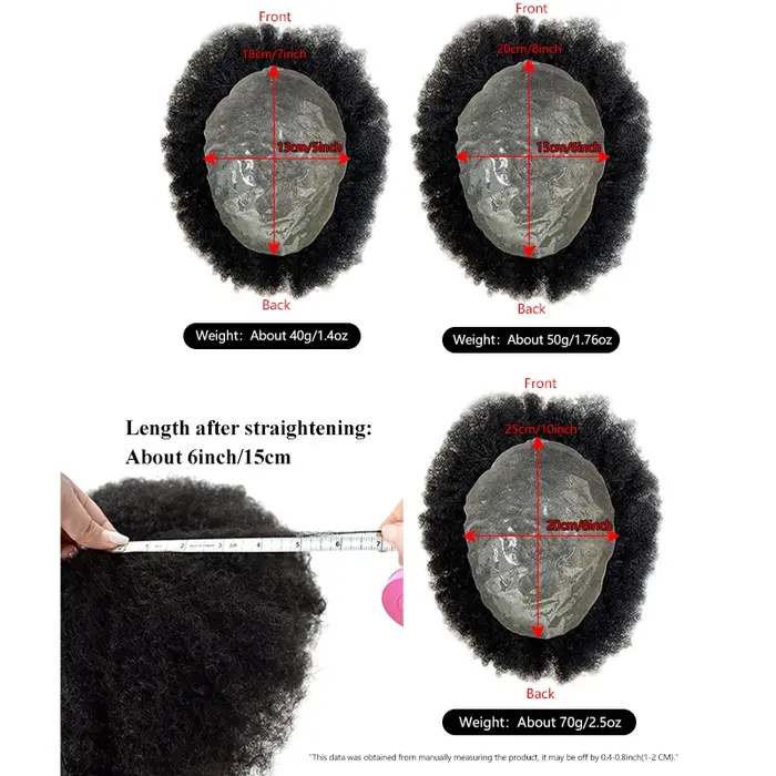 100% cheveux humains hommes PU capillaire prothèse Toppers Afro cheveux bouclés Ultra mince respiran