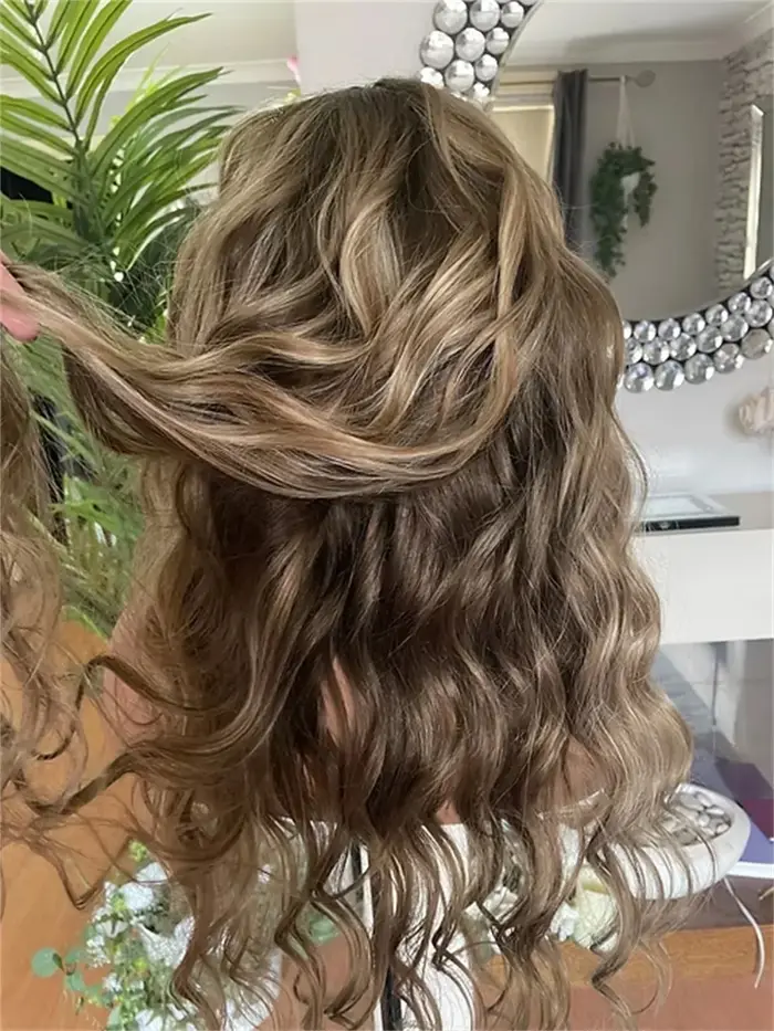 Perruque Lace Front Synthétique Ondulée Longue de 24 Pouces, Ombrée Blonde, Sans Colle, Pré-Pluckée