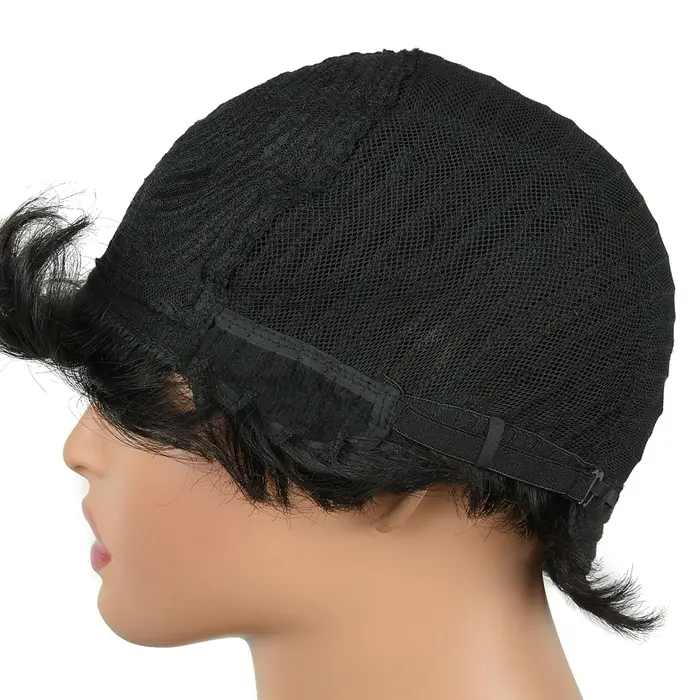Perruque de Cheveux Humains Courts et Lisses, Coupe Pixie, Faite à la Machine, Bon Marché, pour Femme