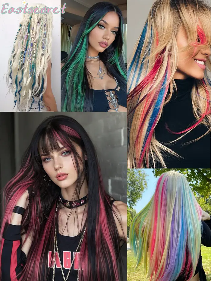 Extensions de cheveux synthétiques longues et lisses à clips