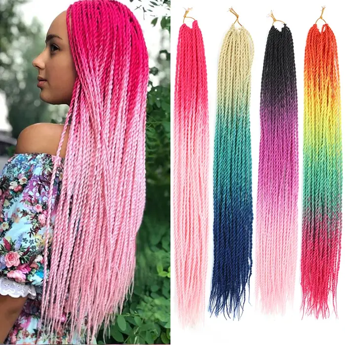Extensions synthétiques HAIRSTAR, tresses sénégalaises au crochet, 24 pouces, 30 racines/paquet, cheveux à tresser pour femmes, jaune, rose, vert