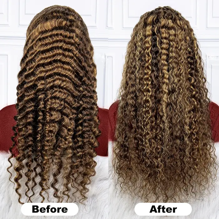 Perruque Full Lace Wig sans colle naturelle Remy, cheveux bouclés, balayage piano ombré, 13x6 HD, 13