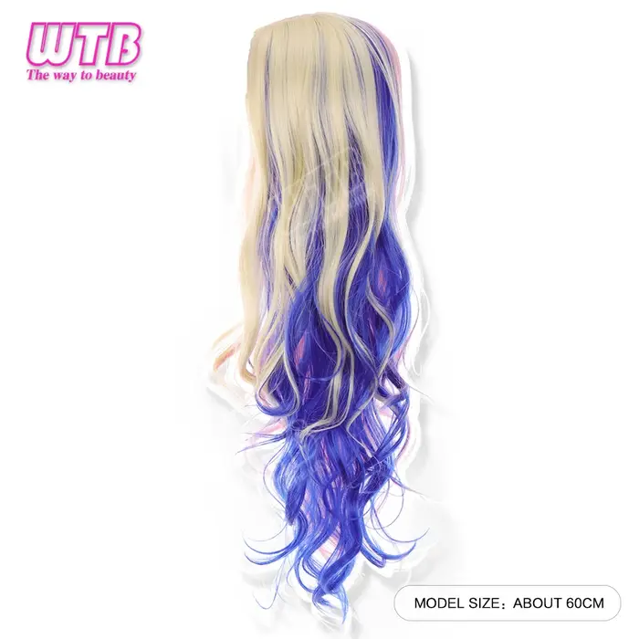 WTB Perruque synthétique rose et bleue à blocs de couleurs