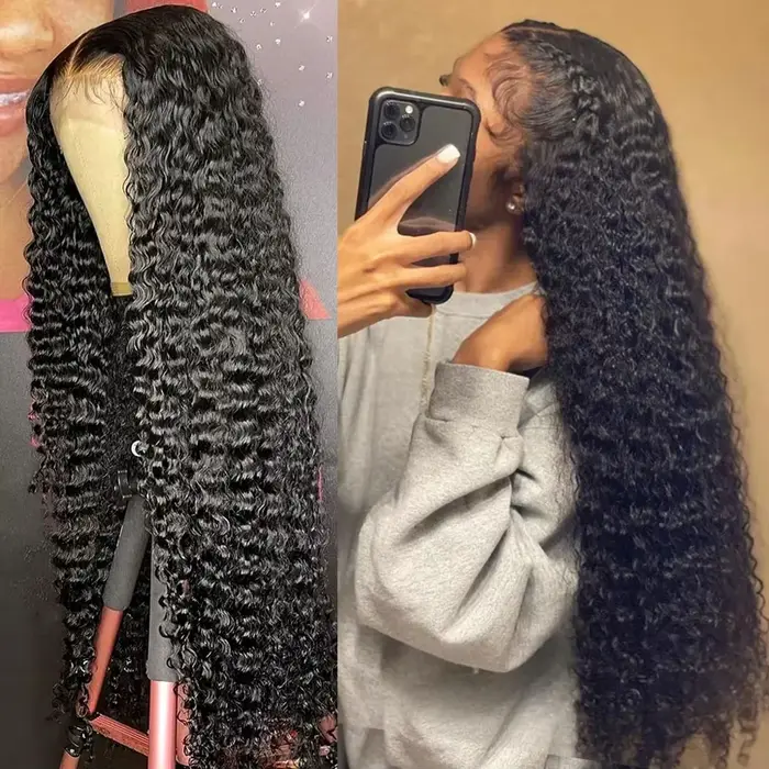 Perruque Lace Front Wig naturelle bouclée, Deep Wave, 13x4, 13x6, HD, pre-plucked, densité 200%, 5x5