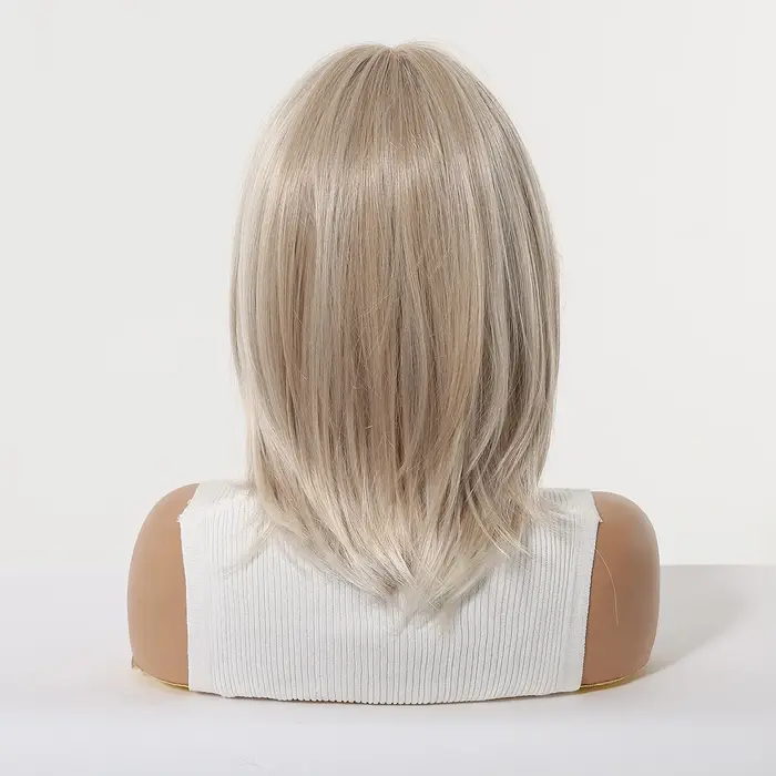 Perruque Bob dégradé blond platine de 12 pouces avec frange