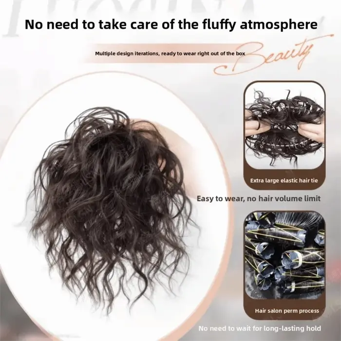 Nouvelle Perruque Synthétique Chignon Bandeau Cheveux Bouclés Marron Volumineux Postiche