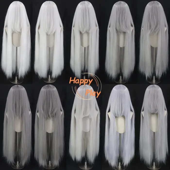 Qualité synthétique Volume épais 500g 39 "100 cm perruque de Cosplay Anime droite avec Bang blanc gris argent Palette de couleurs perruques de base