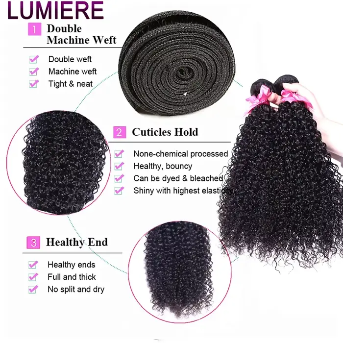 Afro profond crépus bouclés cheveux humains 3/4 Bundle avec fermeture frontale en dentelle transpare