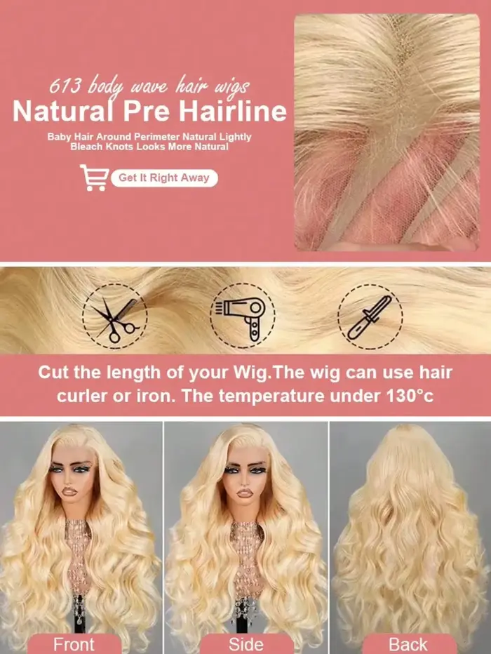 Perruque de cheveux humains blonds 613, densité 200, 40 pouces, avec dentelle frontale HD 13x6, pré-