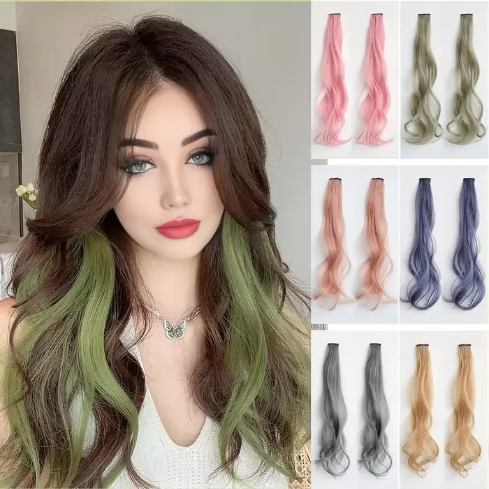 Ensemble de 2 extensions de cheveux bouclés colorés synthétiques de 50 cm