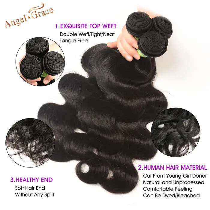 ANGEL GRACE cheveux brésiliens vague de corps 1/3/4 pièces paquets 100% Remy cheveux humains couleur naturelle 8-28 pouces vague paquets Extension 100g