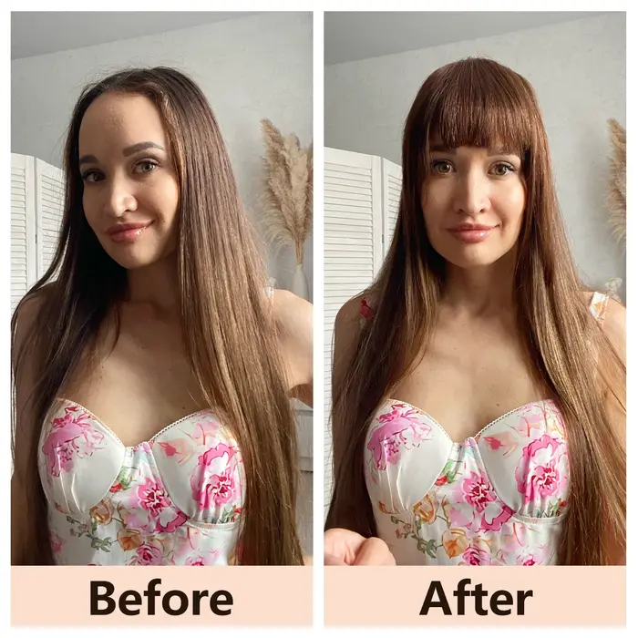 Frange de cheveux humains coupe émoussée 3D