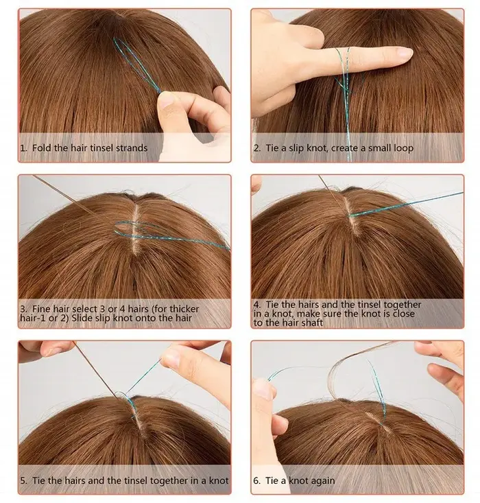 150 mèches de tinsel coloré scintillant pour extensions de cheveux