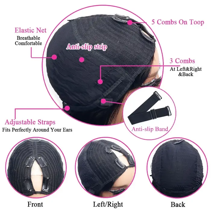 Perruques de cheveux humains lisses avec partie en V pour femmes, cheveux Remy brésiliens, couleur n
