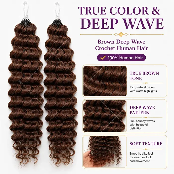 Extensions de cheveux au Crochet brun vague profonde