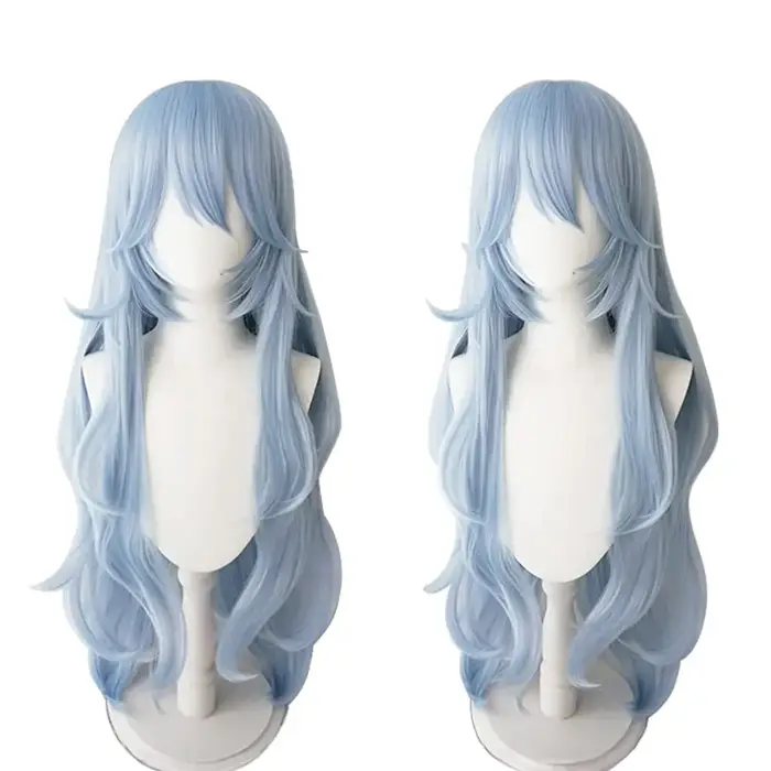Rei Ayanami Anime Cosplay Perruque, Costume Rick Long, Cheveux Synthétiques Ondulés, Bleu Clair, ix