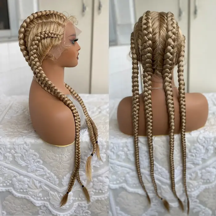 Perruque Lace Front Wig synthétique tressée avec cheveux de bébé, 32 pouces, 4 tresses Cornrow torsa
