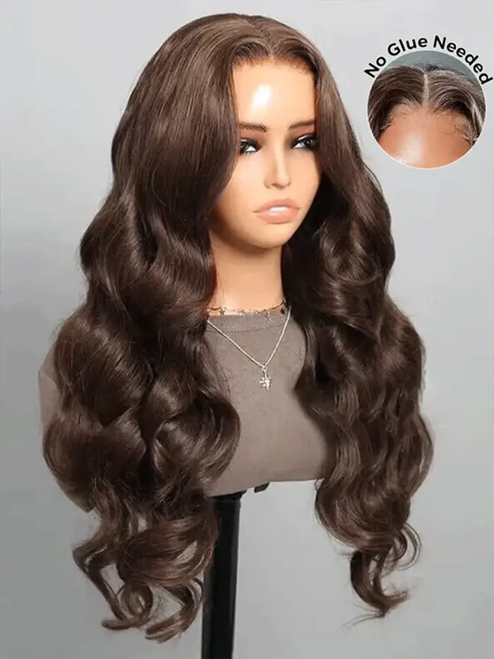 Perruque Lace Frontal Wig Body Wave brésilienne naturelle, cheveux vierges, brun chocolat, 13x4, 13x