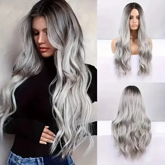 Perruque synthétique longue durée de couleur noire