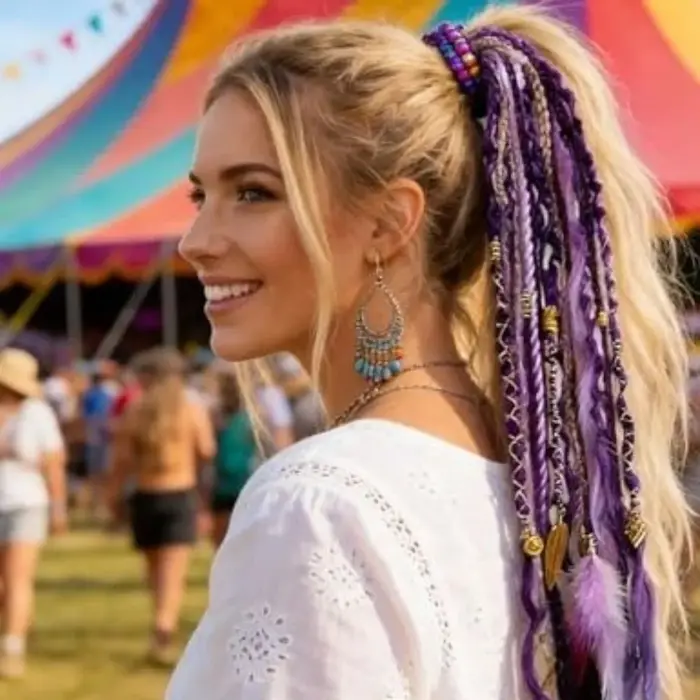 Extensions de queue de cheval élastiques tressées style bohème avec élastique à cheveux pour cadeaux