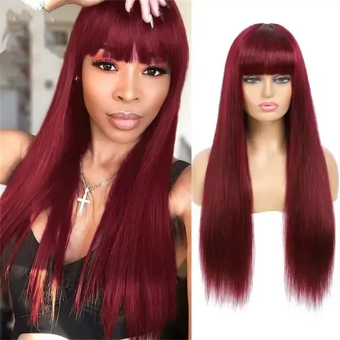 Perruque synthétique rouge bordeaux la plus vendue pour cheveux longs et raides