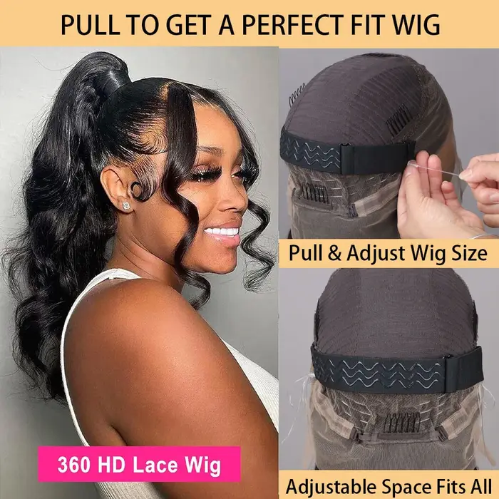 Perruque Lace Front Wig Body Wave 360 HD, cheveux naturels, pre-plucked, 12A, sans colle, vierge bré