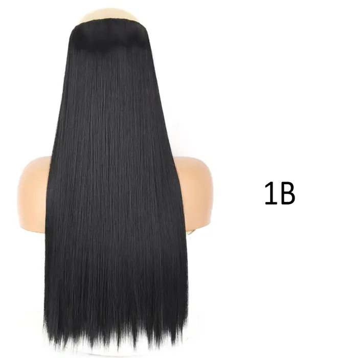 Extensions de cheveux synthétiques longues droites pour femmes, postiche une pièce, faux cheveux bru