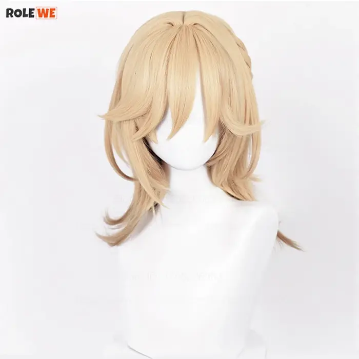 Perruque de cosplay Kaveh de haute qualité, perruque synthétique résistante à la chaleur, longue de 50 cm, en lin doré avec tresse + bonnet de perruque