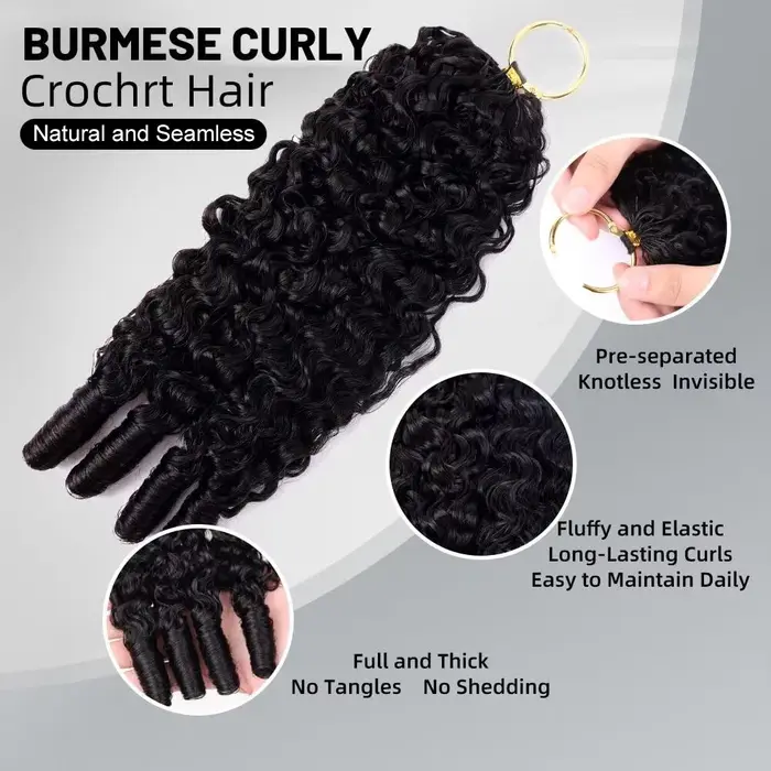 Extensions de cheveux humains au crochet pré-bouclées 60g