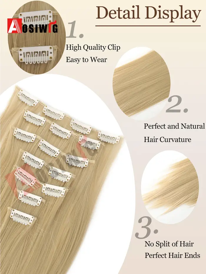 Extensions de cheveux synthétiques longs et lisses