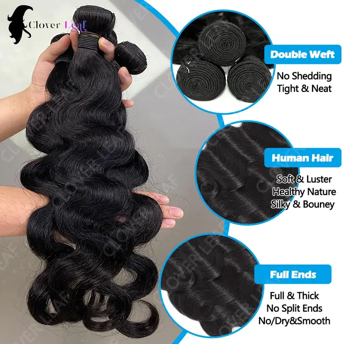 Mèches Body Wave Brésiliennes Naturelles avec Closure, Tissage de Cheveux Humains, 24 Pouces, 4 Tage