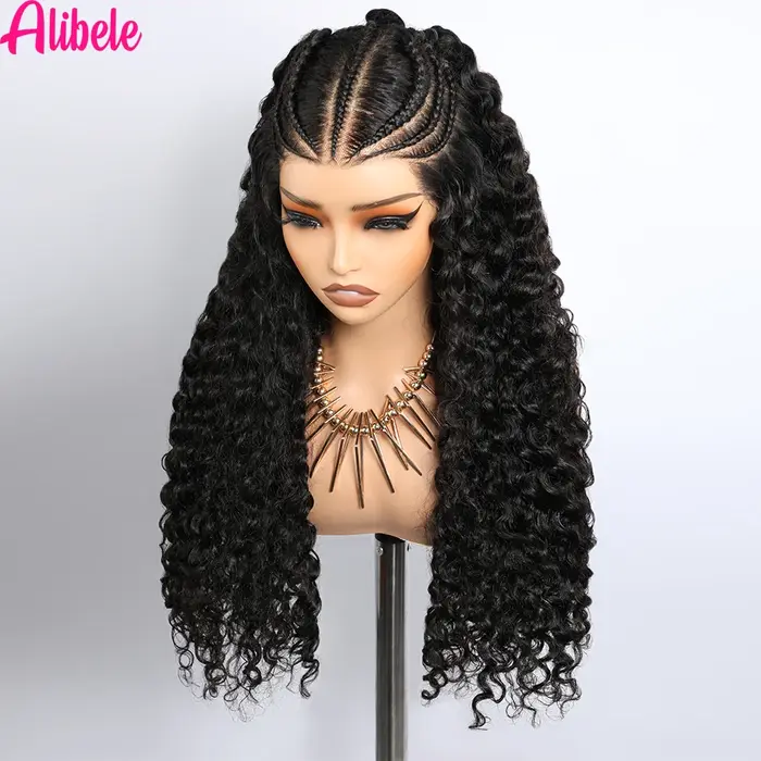 Alibele perruque pré-tressée 13x6 pleine dentelle frontale perruques de cheveux humains vague d'eau 
