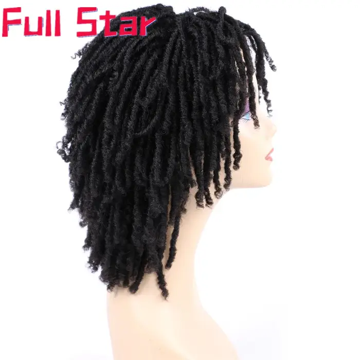 Full Star 14 "perruque bouclée Dreadlock pour femme noire Ombre bordeaux couleur marron court bouclé Soul Locs tresses perruques fête usage quotidien