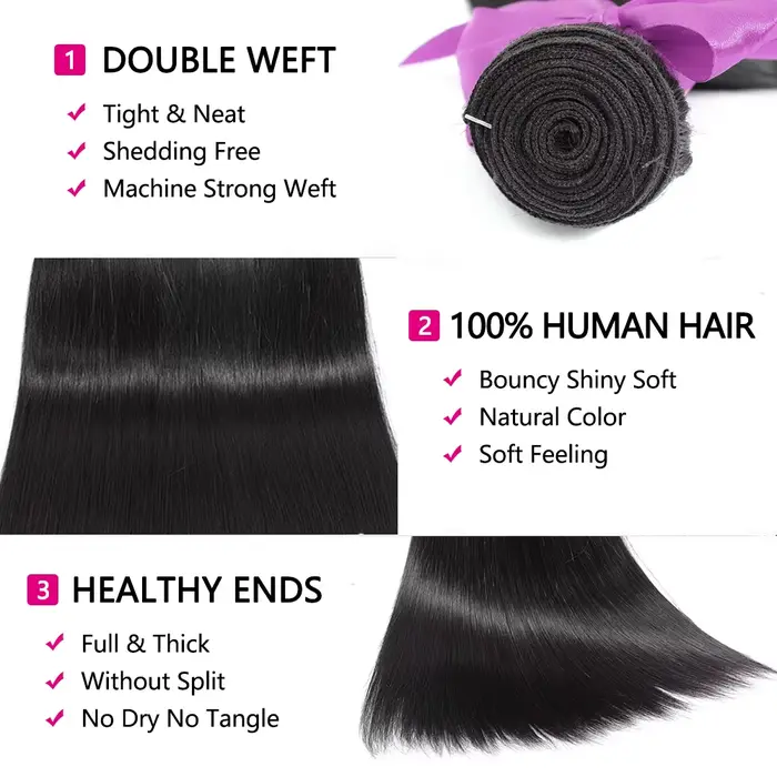 Tissage Humain Hair 28 30 32 Pouces Tissage péruvien 100% Cheveux Humain Tissage Humain Hair Natura