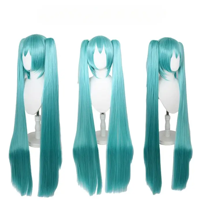 Perruque de cosplay Anime VOCALOID pour femmes, perruque bleue magique MIKU, cheveux longs bleus ave