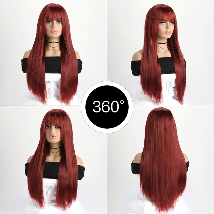 Perruque synthétique longue et lisse de 26 pouces pour femmes