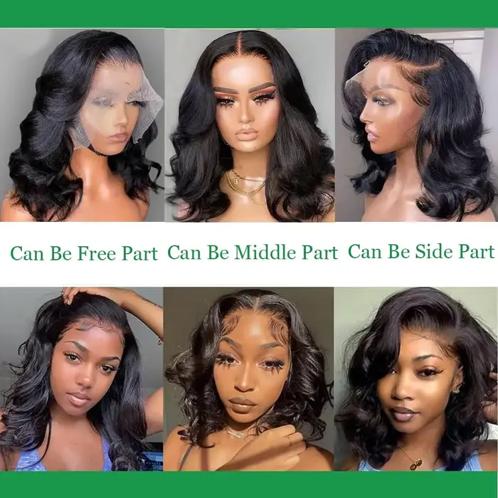 Perruque Courte Bob Ondulée 250% Body Wave HD Lace Frontal en Cheveux Humains, Sans Colle, Perruques