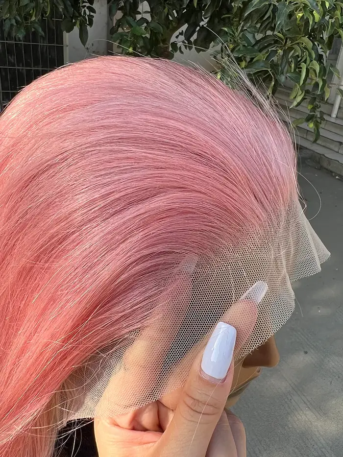 Perruque Bob brésilienne naturelle lisse, cheveux courts, couleur Rose, 13x4, Lace Front Wig transpa