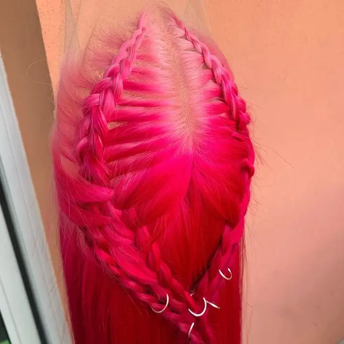 Perruques Lace Front en cheveux humains 13x6 rose vif, pré-épilées, ultra-lisses, avec dentelle tran
