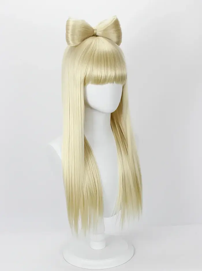 Lady Gaga – perruque blonde lisse et longue avec nœud