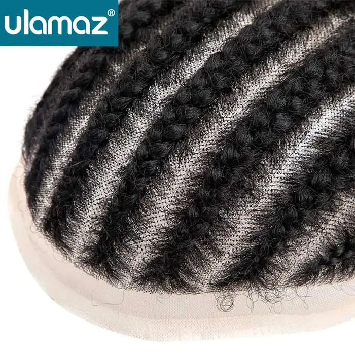 Cornrow tresses pleine dentelle hommes perruque 8 brins tresse toupet cheveux humains français