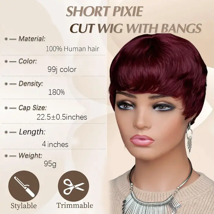 Perruque courte pour femme en cheveux humains