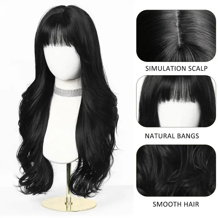 Perruque synthétique noire à grandes boucles pour Halloween