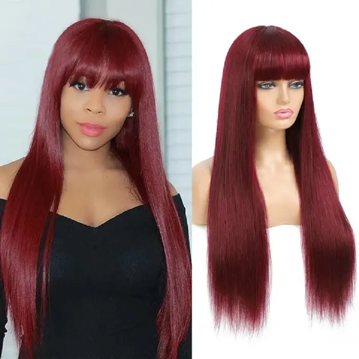 Perruque synthétique rouge bordeaux la plus vendue pour cheveux longs et raides