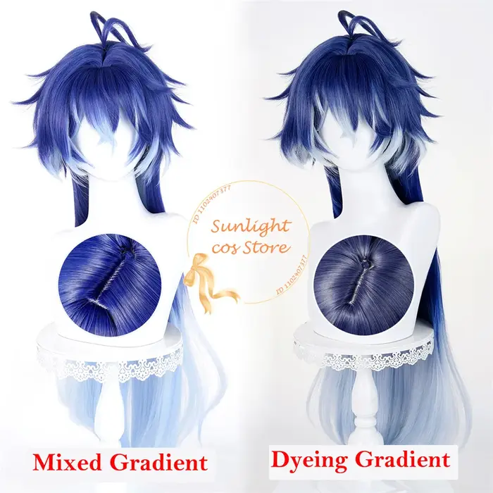 Flins Cosplay perruque 85 cm bleu dégradé perruques résistant à la chaleur cheveux synthétiques Kiryl Chudomirovich