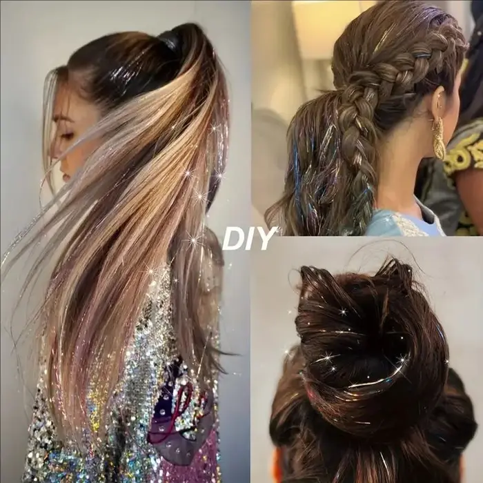 12 pièces pince à cheveux synthétiques en 20 pouces pince à cheveux en guirlandes à paillettes dans